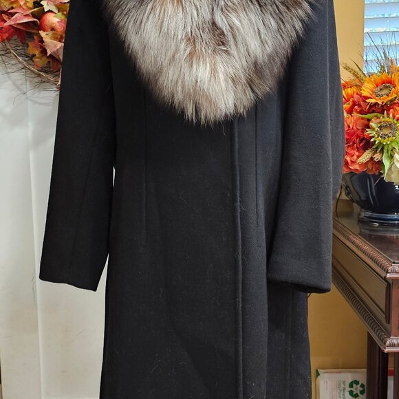 1 Madison Womens Coat XXL Black Fox Fur Retro Glam Old Money Quiet Luxury - Picture 4 of 15
